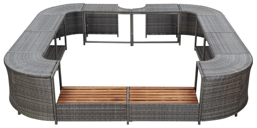 Szürke négyszög alakú polyrattan pezsgőfürdőkeret 268x268x55 cm