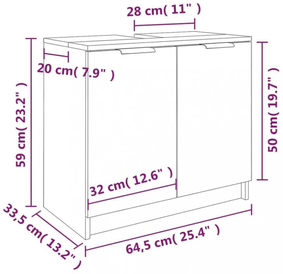 betonszürke színű szerelt fa fürdőszobaszekrény 64,5x33,5x59 cm