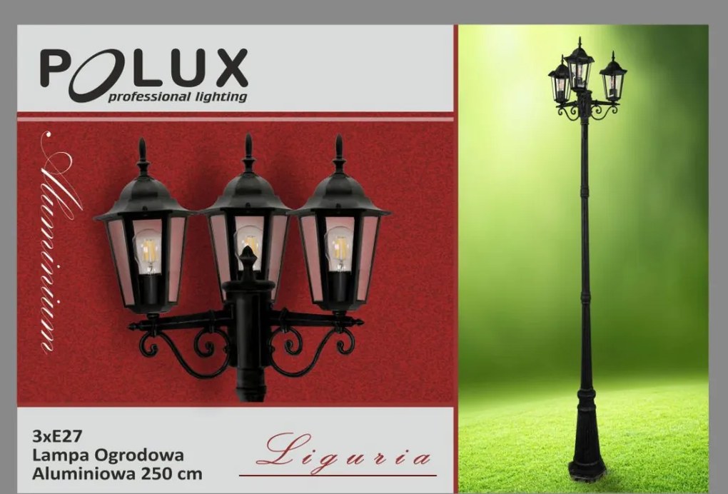 POLUX 313423 LIGURIA-LT Kandeláber Matt fekete E27 IP43