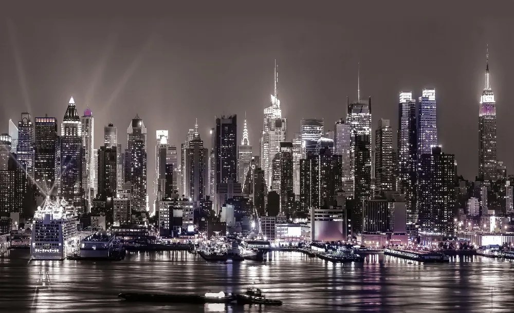 New York éjjel poszter, fotótapéta, Vlies (104 x 70,5 cm)