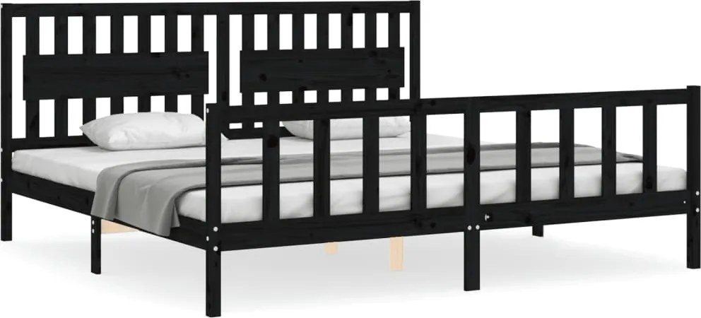 vidaXL fekete tömör fa ágykeret fejtámlával 200 x 200 cm