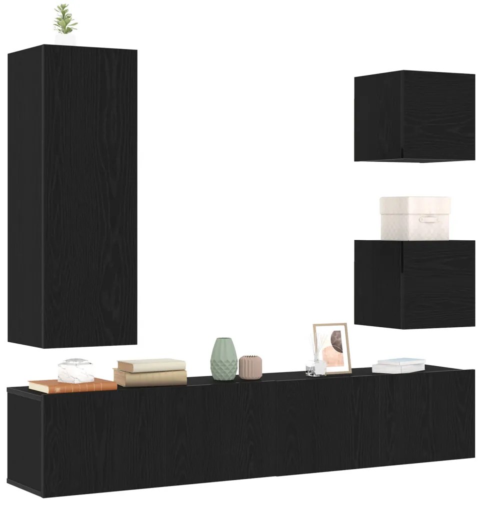 TV Szekrény Készlet 6 pcs Musta tammi 160 x 30 x 30.5 cm