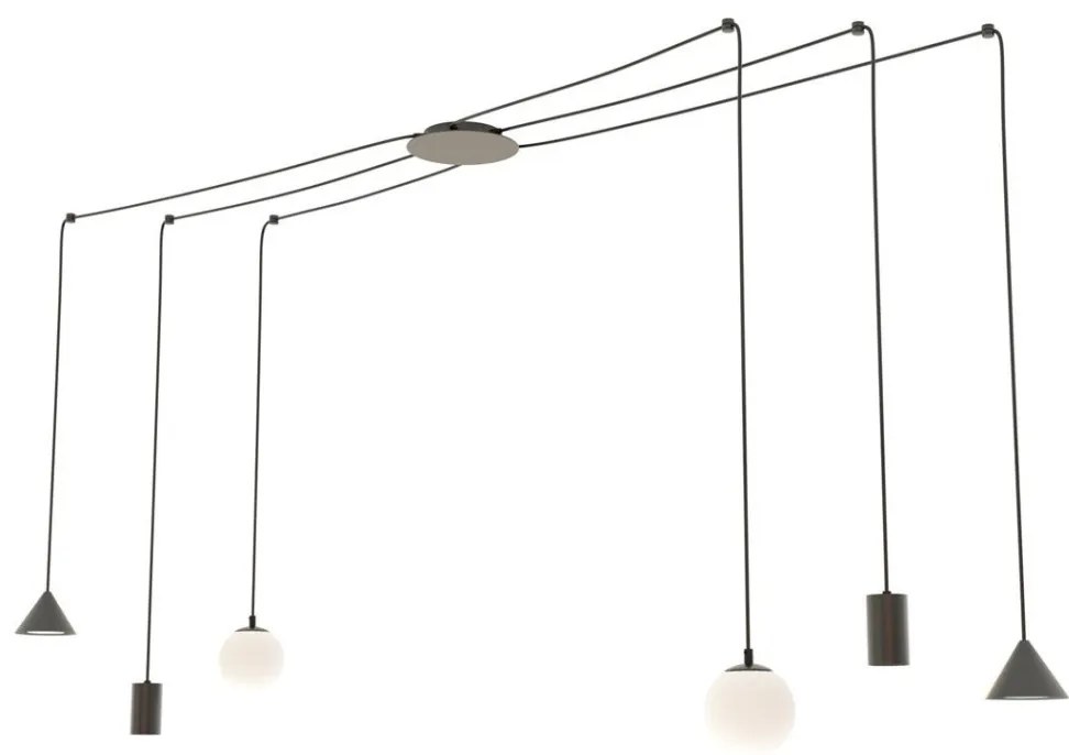 EMIBIG 1349-6 FUJI Többágú Függesztett Lámpa Fekete E14, GU10, GX53 IP20