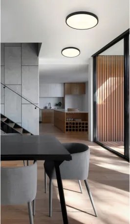 Globo 41566-15S Mennyezeti lámpa, matt fekete műanyag, fehér műanyag, felfelé is világít "háttérvilágítás", ø: 230mm, M: 35.5mm, tartozék: LED 15W 230V, 1300lm forrás, 650lm kimenet, 4000K