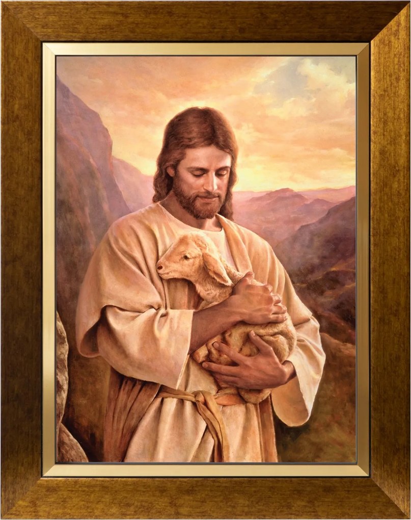 Jézus Pásztor Vallásos Vászonkép Arany Díszített Keretben 30X40