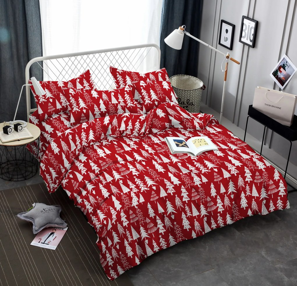 CHRISTMAS TREES piros mikroszálas ágyneműhuzat Ágyneműhuzat mérete: 70 x 90 cm | 140 x 220 cm