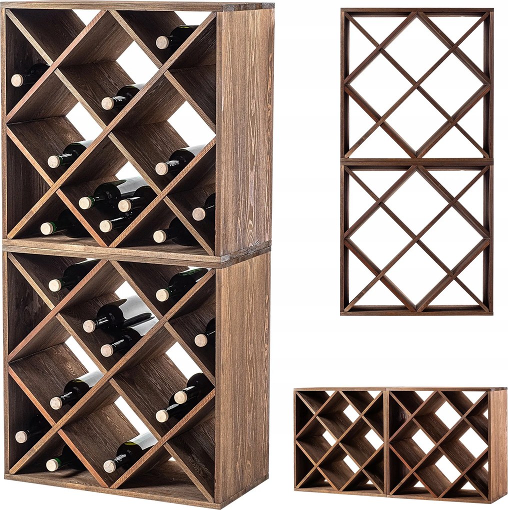 Könyvespolc Bortartó Fa 48 Palack Alkoholos Szekrény 104cm Szett 2 db