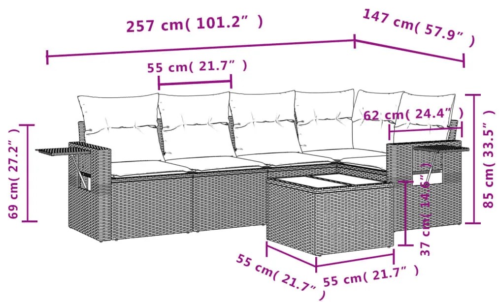 6 részes szürke polyrattan kerti ülőgarnitúra párnákkal