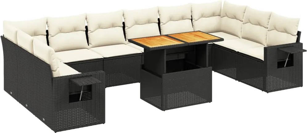 vidaXL 11 részes fekete polyrattan kerti ülőgarnitúra párnákkal