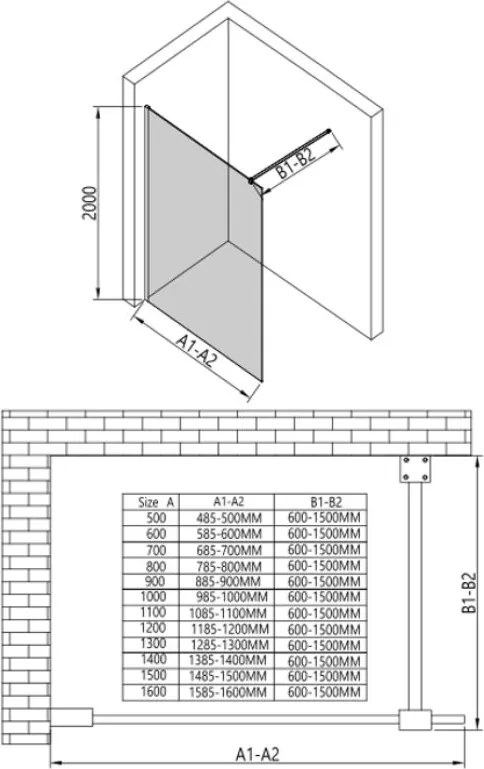 Erga Paris, Beépíthető zuhanyfal 110x200 cm, 8 mm-es matt üveg, fehér profil, ERG-V02-PARIS-110x200-FR-WH