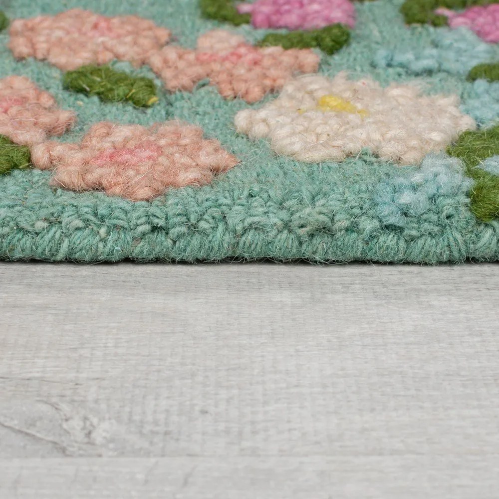 Mentazöld kézi szövésű gyapjú szőnyeg 200x290 cm Emilia Floral – Flair Rugs