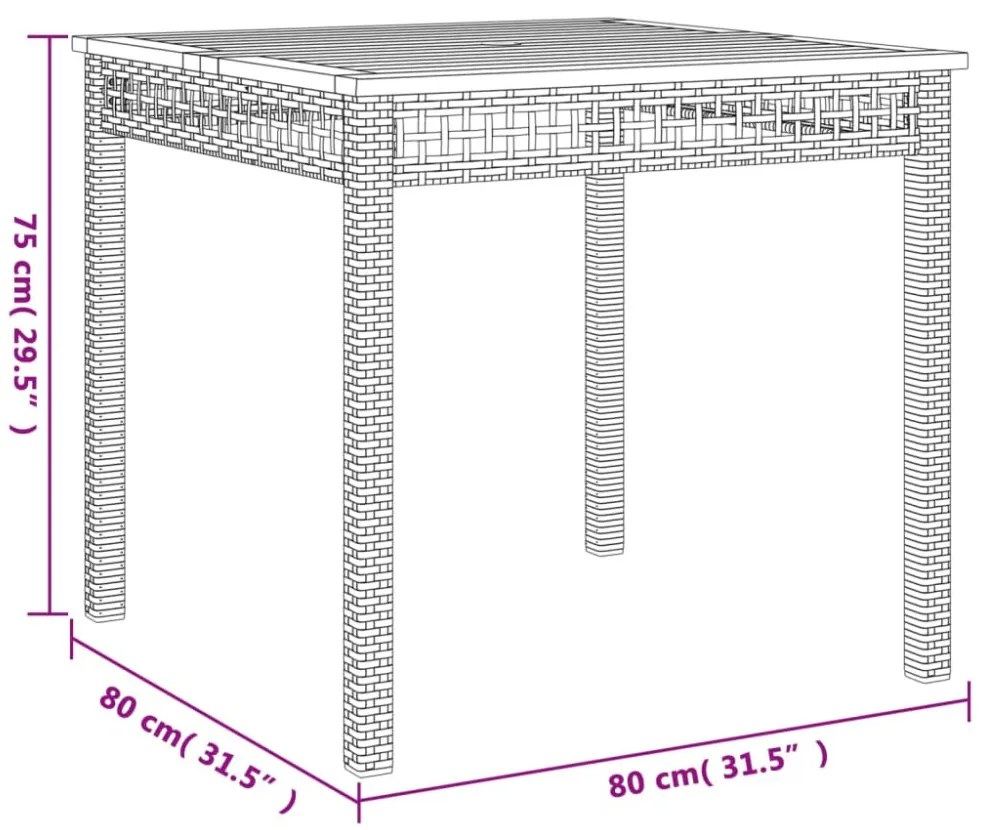 szürke polyrattan és akácfa kerti asztal 80 x 80 x 74 cm