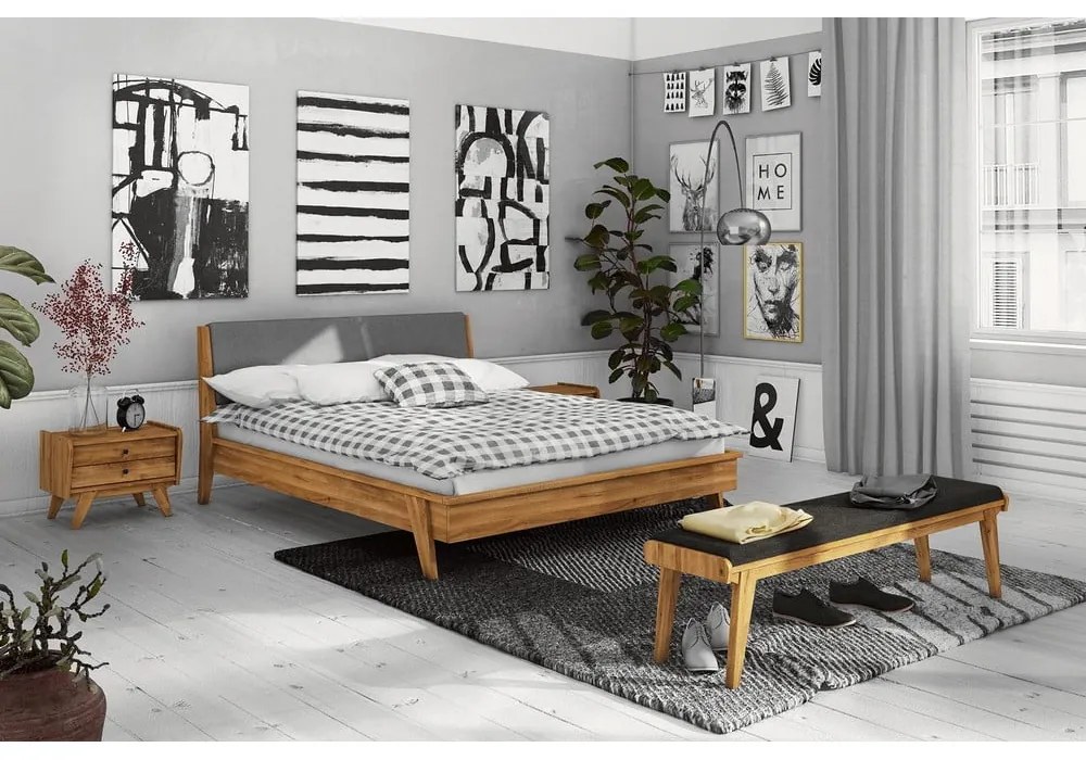 Tölgyfa pad szürke ülőrésszel Retro - The Beds