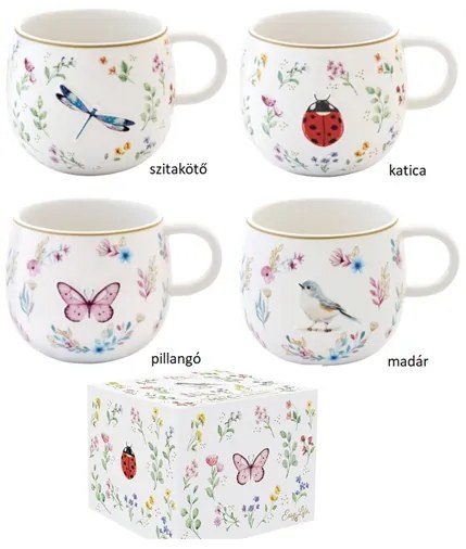 1 db porcelán bögre díszdobozban Fancy Garden választható mintával / Szitakötó
