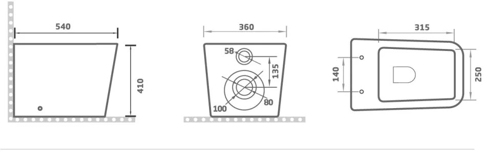 Eros ES QUADRO padlón álló WC - ülőkével komplett - perem nélküli öblítés - alsó / hátsó kifolyású