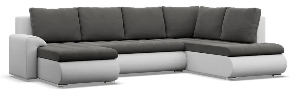 Tokio U sarokkanapé, 3 ágyneműtartóval, bársony + műbőr, jobboldali, szürke - fehér