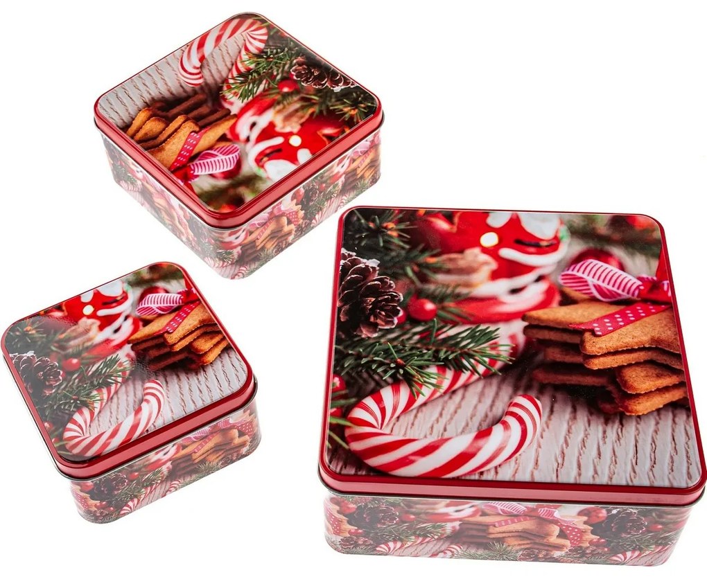 3 darab szögletes fémdoboz szett Cukroví