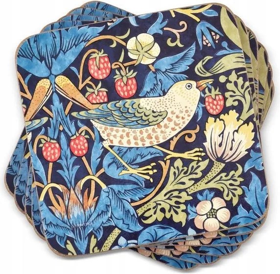 Madarak madár eper alátét kék kicsi asztalra bögre alá 6db