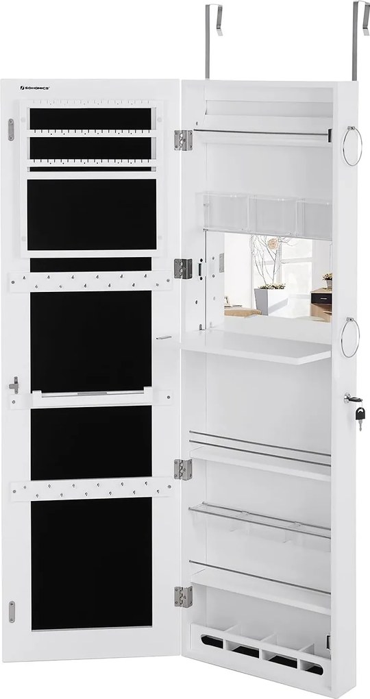 Tükrös ékszerszekrény 37 x 10 x 120 cm, zárható, fehér