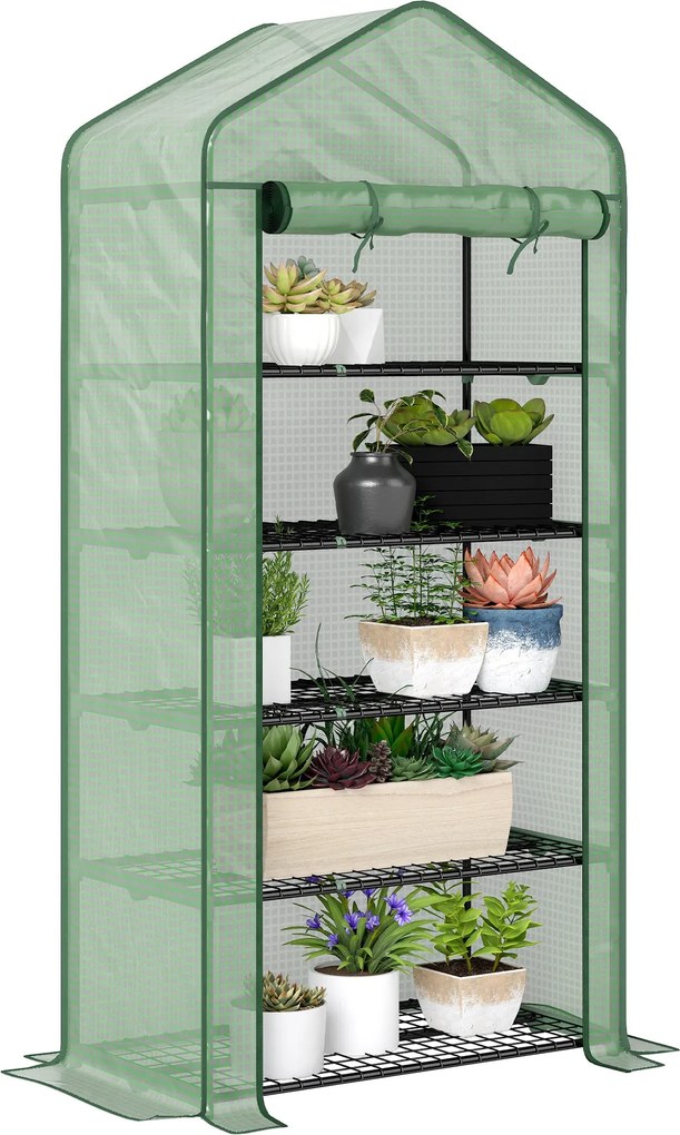 Outsunny 5-Szintes Kert Üvegház Robusztus Üvegház 1 Felhúzható Cipzáras Ajtóval UV Ellenálló Kiterjesztett Kialakítással és Polcokkal Növények és Virá