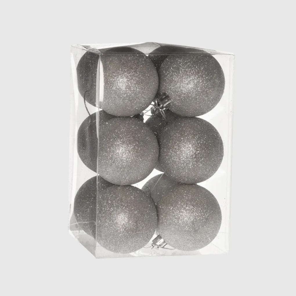 Ezüst glitteres műanyag karácsonyi gömb szett 6 cm 12 db