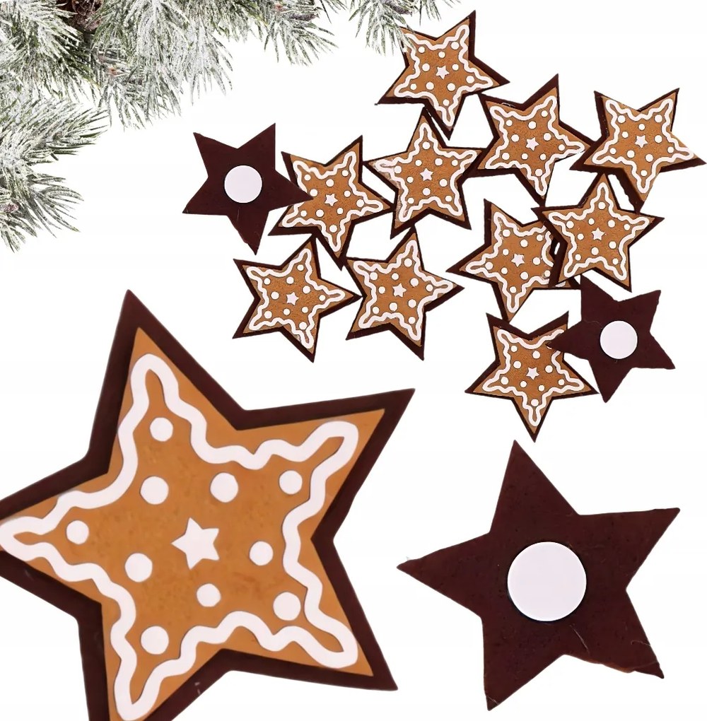 Filc matricák mézeskalács csillagok karácsonyi matricák 4,5x4,5 cm 12db