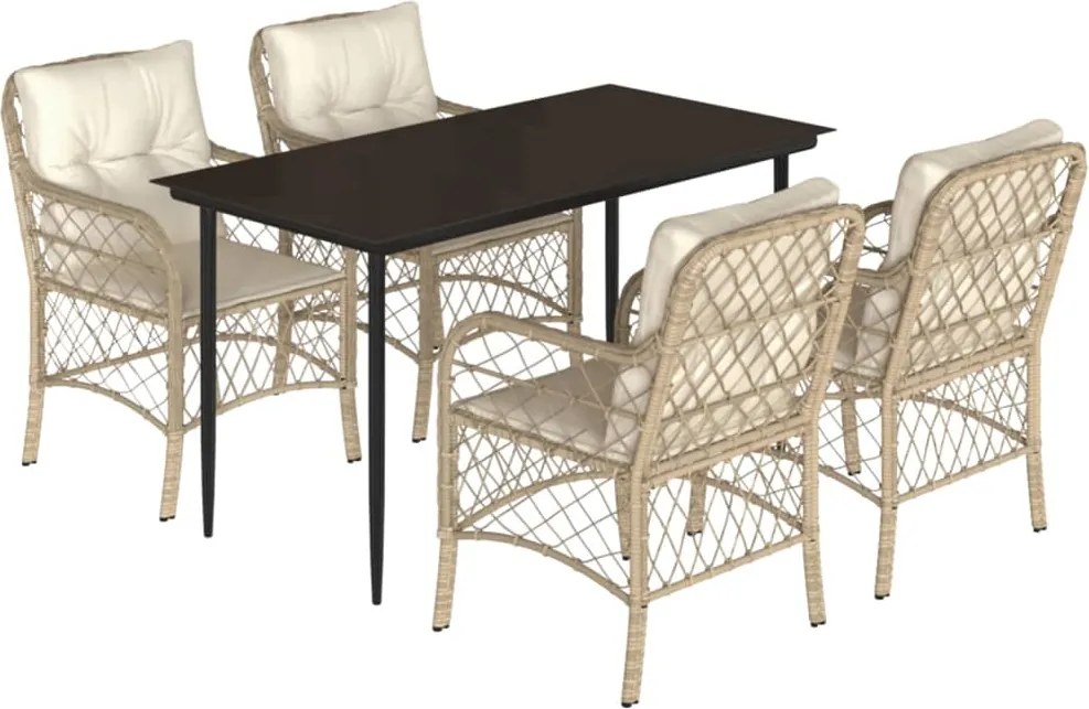 vidaXL 5 részes bézs polyrattan kerti étkezőgarnitúra párnákkal