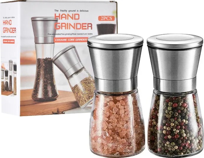 Kézi bors- és sóőrlő, 2 db, Nagy tartály