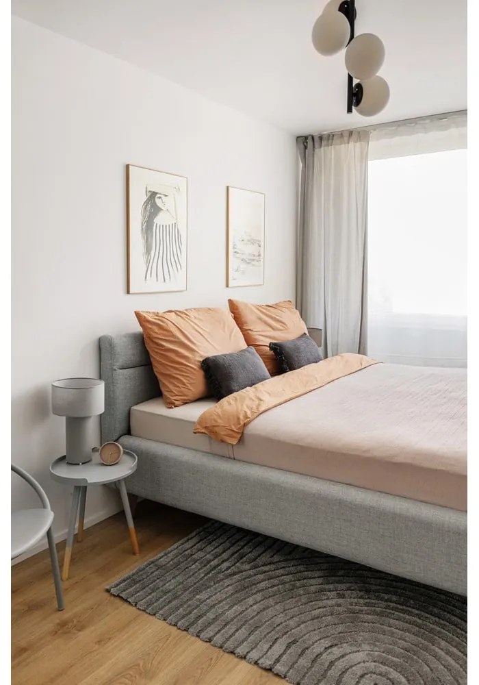 Szürkéskék kárpitozott ágyneműtartós franciaágy ágyráccsal 180x200 cm Lotte – Meise Möbel