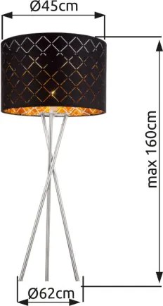 Globo 15229S1 Állólámpa textil, fekete-arany, kábel 1,8 m, Schalter, ø: 620, H:1580, exkl. 1xE27 60W 230V