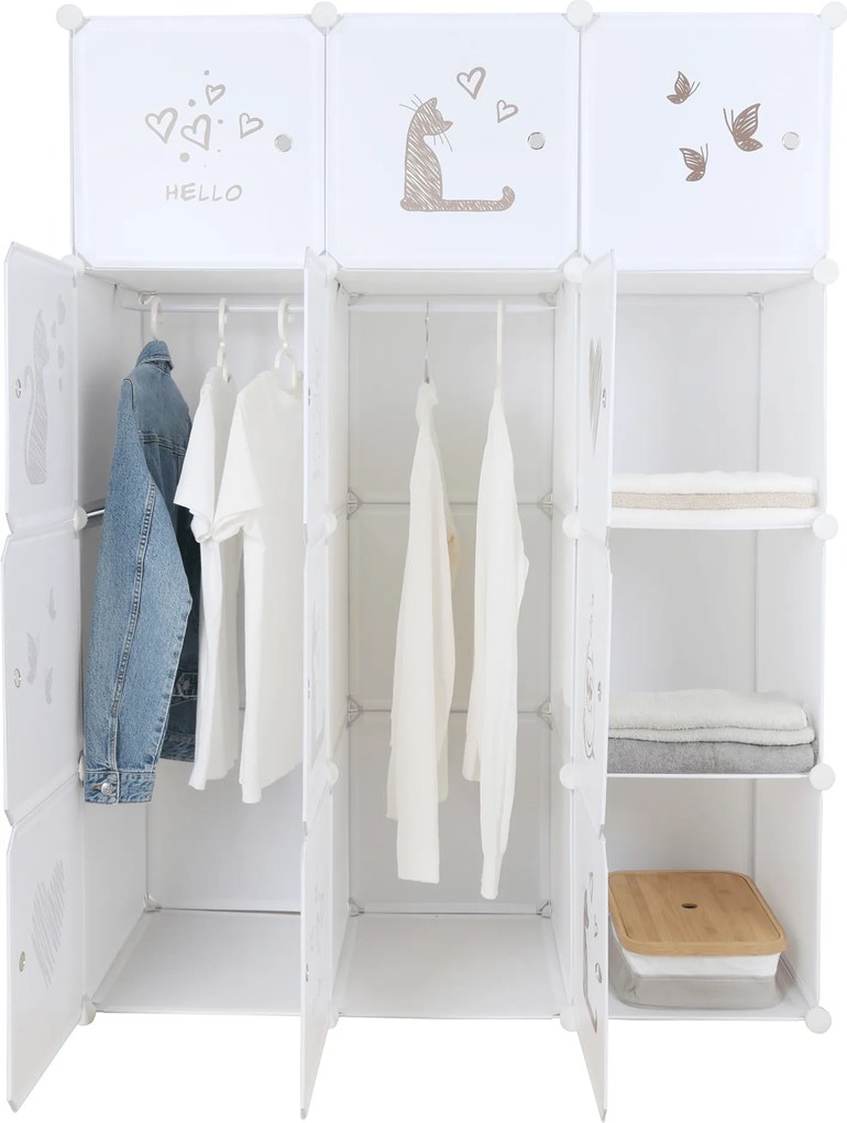 Gyerek moduláris szekrény, fehér/barna gyerek minta, KITARO