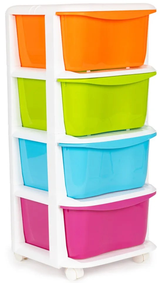 Guruló fiókos játéktároló szekrény 4 részes, pasztel 36x35.5x74 cm