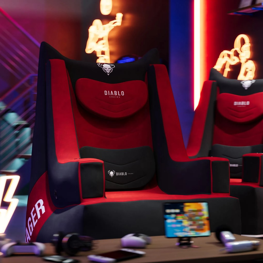 Gamer padlószék kerekek nélkül, fekete-piros: BAGER