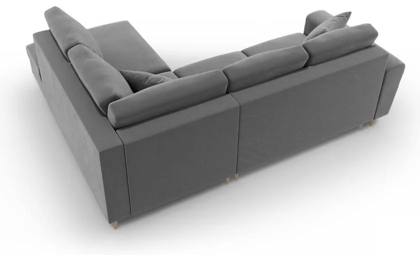 Világosszürke bársony kinyitható tárolóhelyes sarokkanapé (jobb oldali-L alakú) Kyoto – Cosmopolitan Design