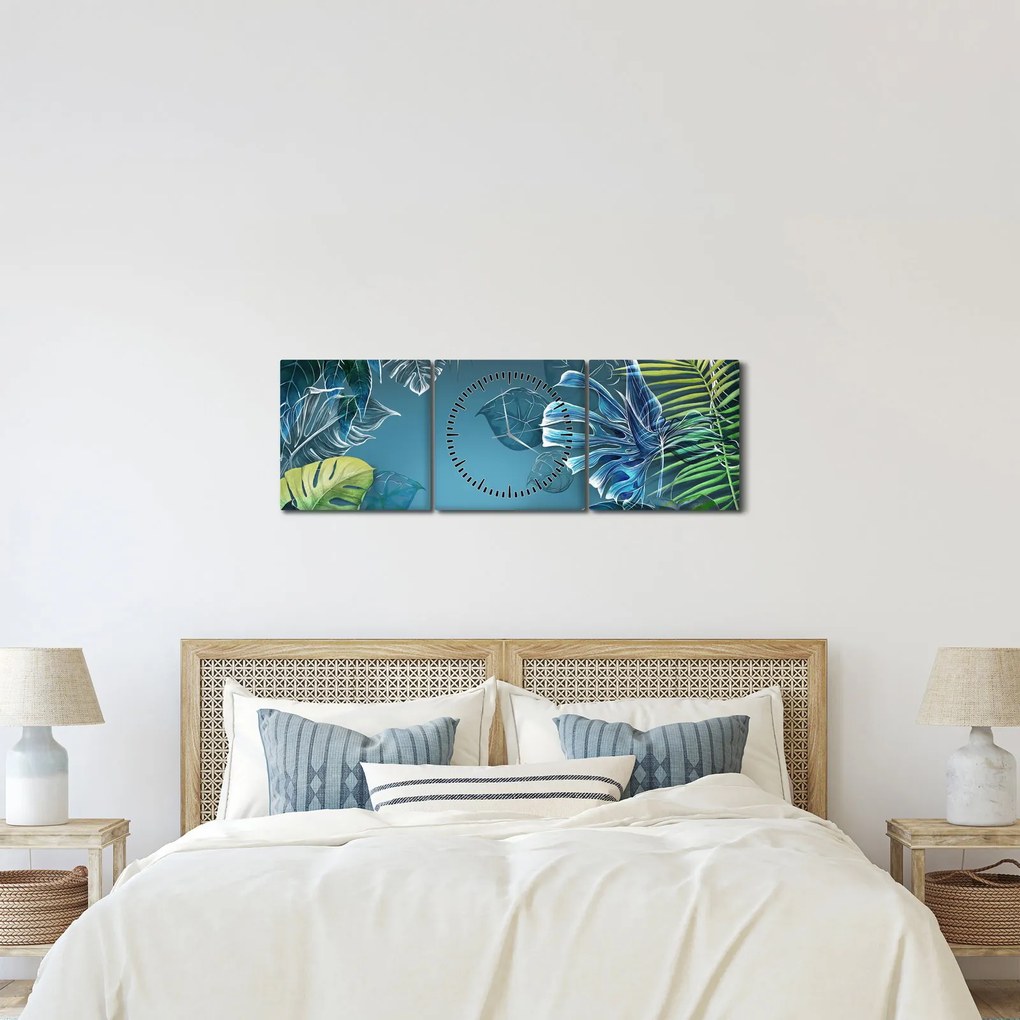 Kép - Trópusi növények levelei (órával) (90x30 cm)