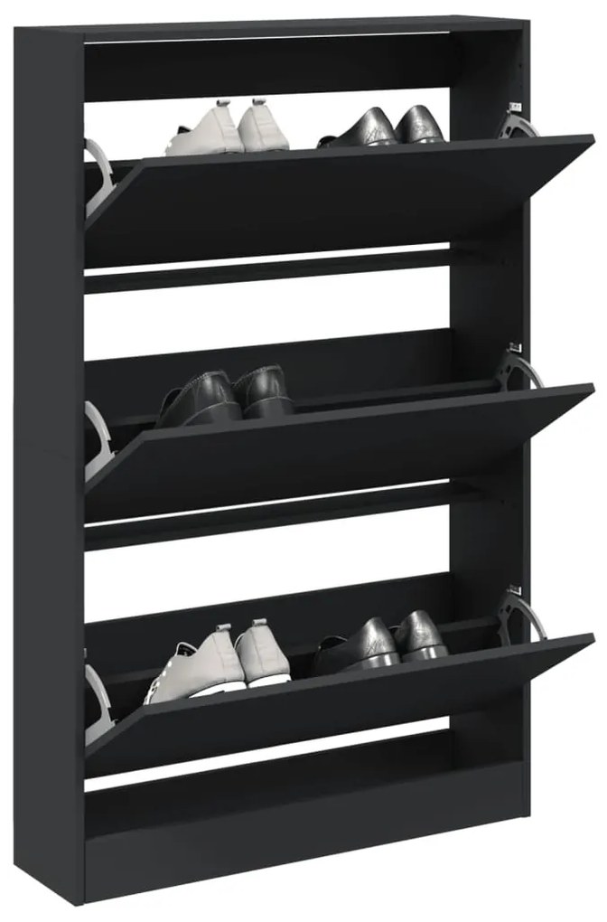 fekete szerelt fa cipőszekrény 80 x 21 x 125,5 cm