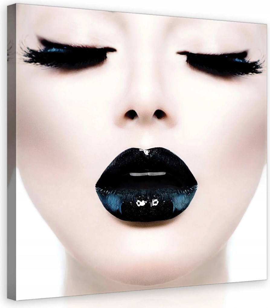 Vászonkép 40x40 Portré közelkép smink dráma fekete rúzs szempilla sápadt