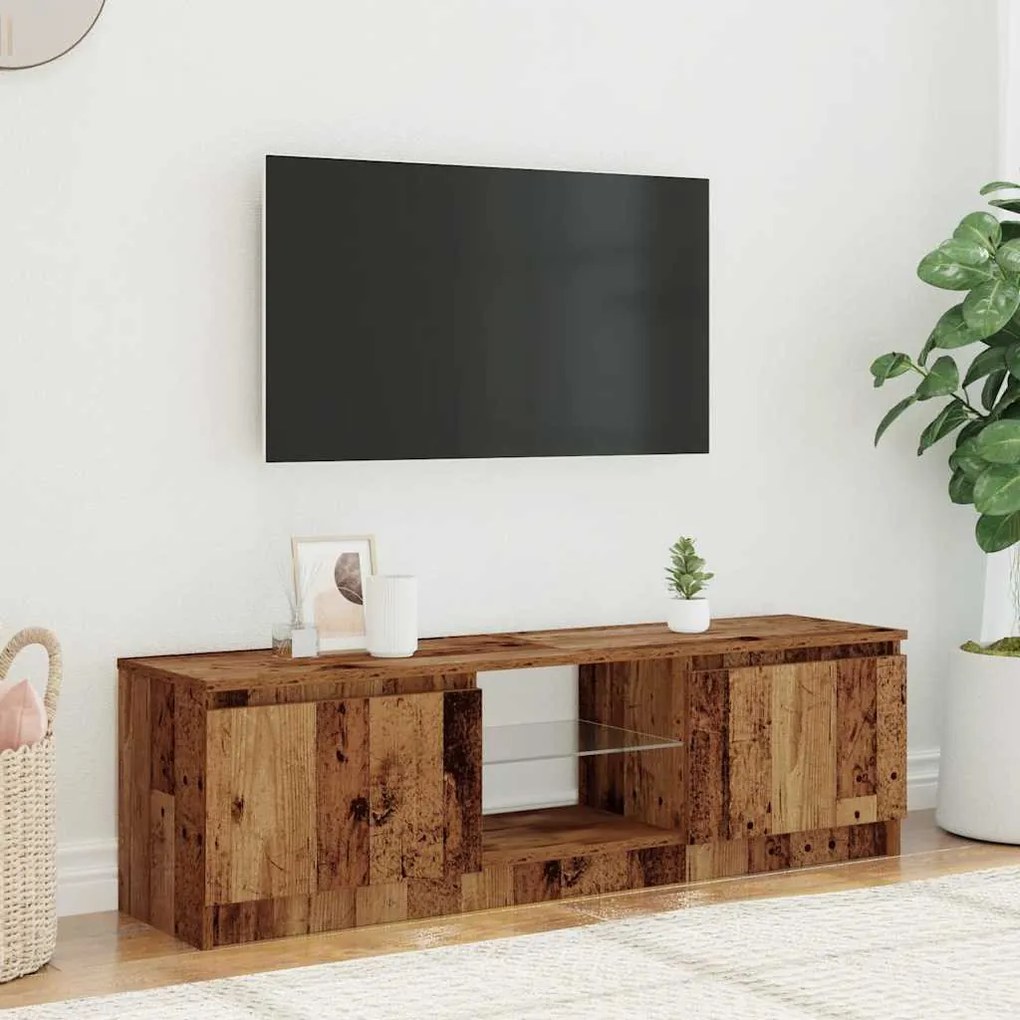antik fa színű szerelt fa TV-szekrény LED-ekkel 120x30x36 cm