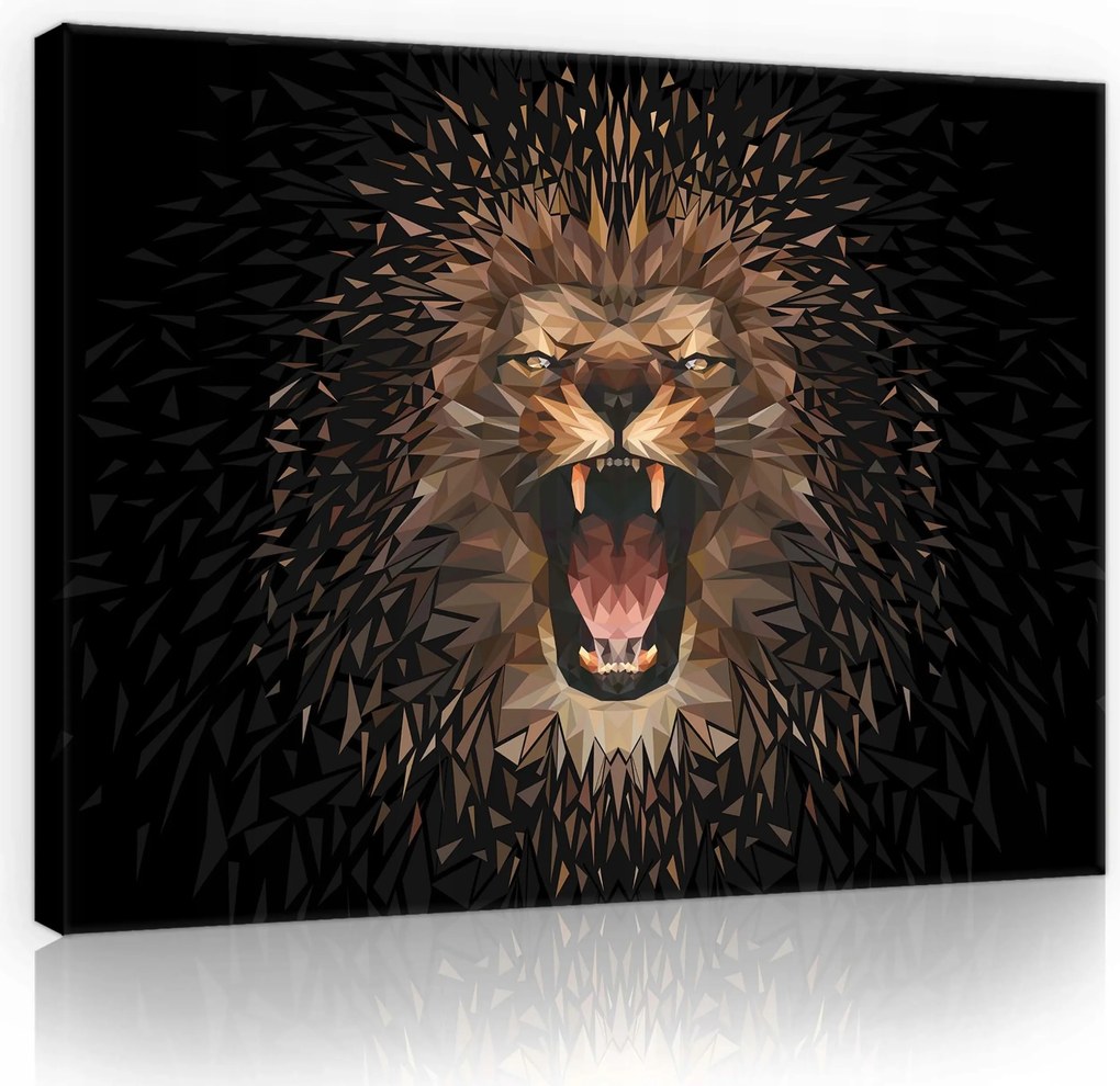 Vászonkép 80x60 Oroszlán bömbölés geometrikus absztrakt erő