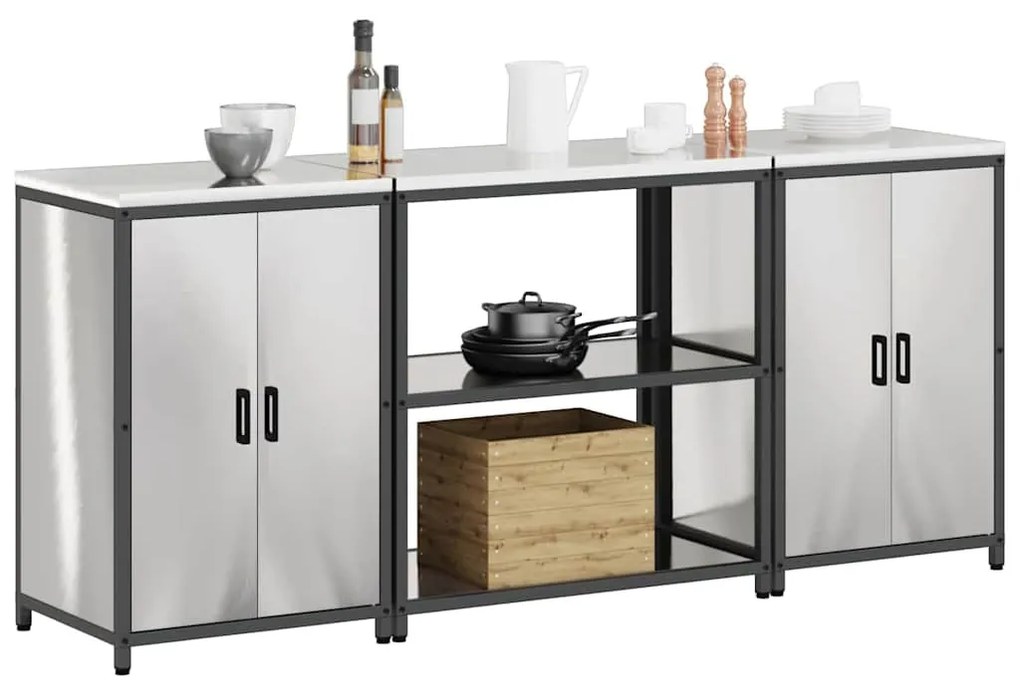 Konyhai Tároló Készlet polcokkal 3 pcs Ezüst 210 x 50 x 92 cm
