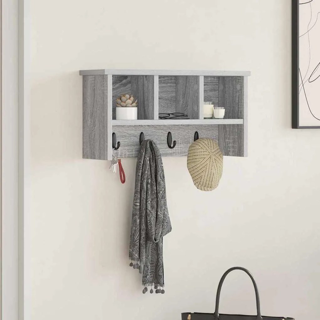 Fali Kabáthorog polcokkal Szürke sonoma 50 x 16 x 26 cm Faanyag