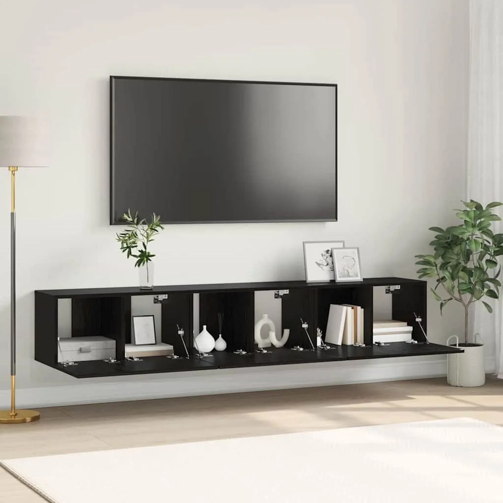 TV szekrény 3 pcs Fekete 60 x 30 x 30 cm Faanyag