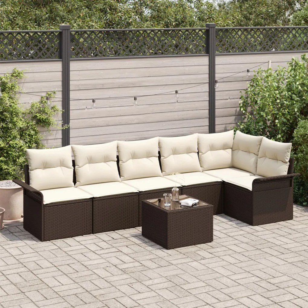 6 Darabos Kerti Sofa Szett Párnákkal Szürke Poli Rattan, 2-Személyes Kerti Sofa Tárolással és Párnákkal Barna Poli Rattan