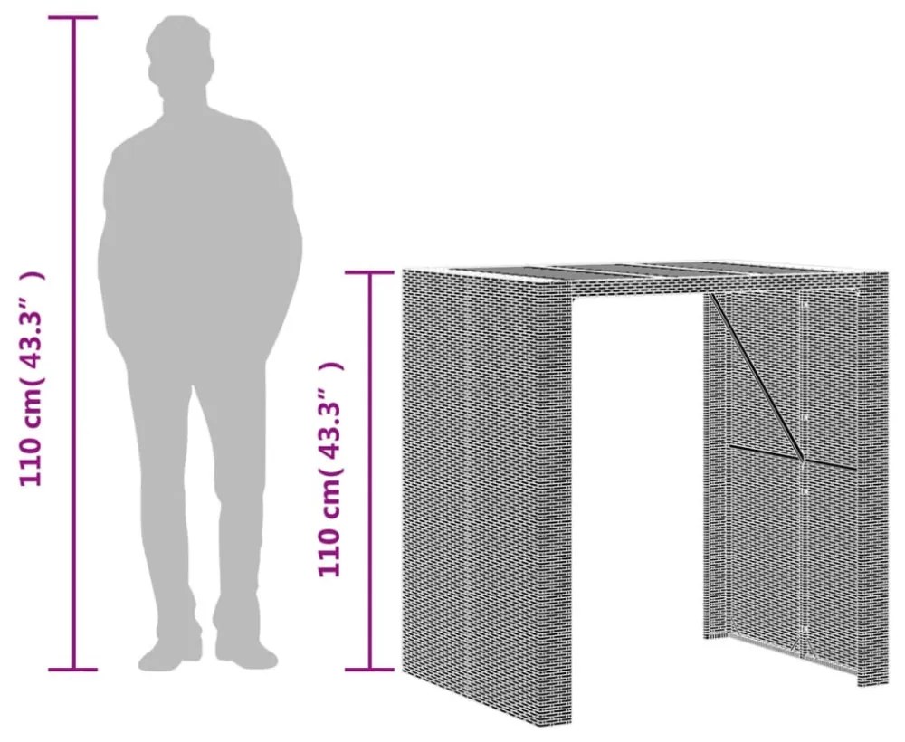 fekete polyrattan kerti bárasztal akácfa lappal 105x80x110 cm