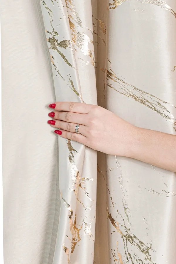 Szalagfüggöny Marma 140x250 világos krémszínű, arany nyomattal