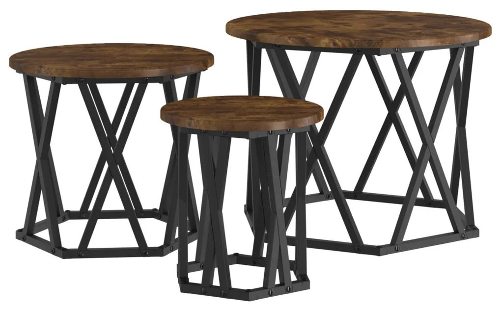 Fészek oldalsó asztal 3 pcs Füstölt tölgy 53 x 53 x 40 cm