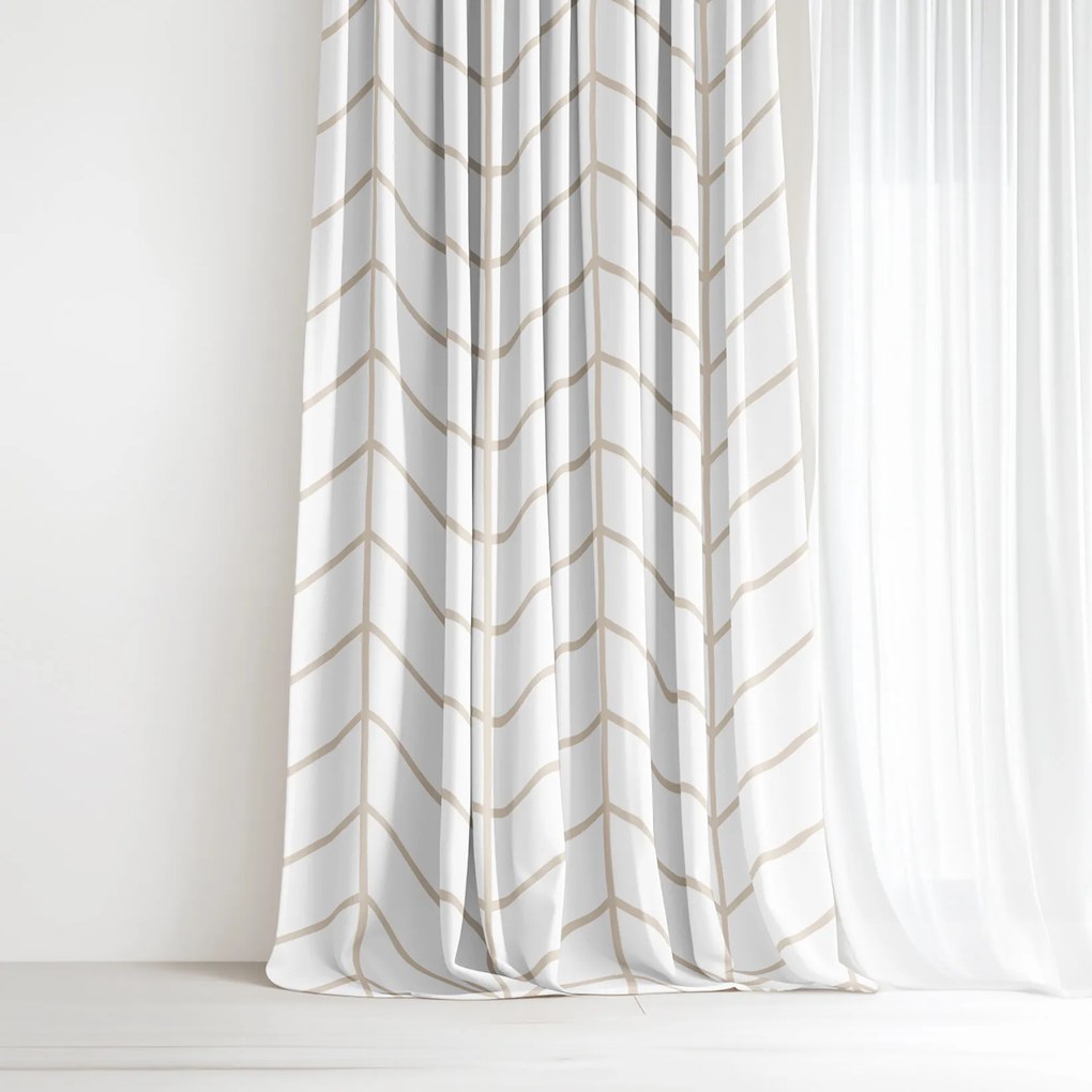 Goldea pamut függöny - bézs cikkcakk fehéren 240x150 cm