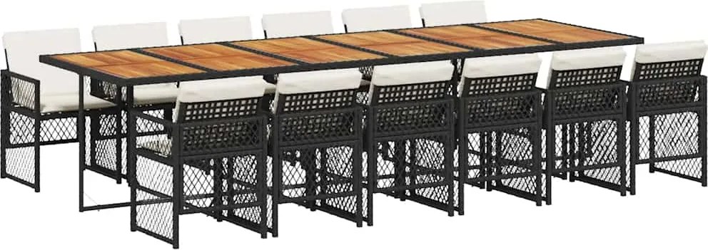 vidaXL 13 részes fekete polyrattan kerti ülőgarnitúra párnákkal