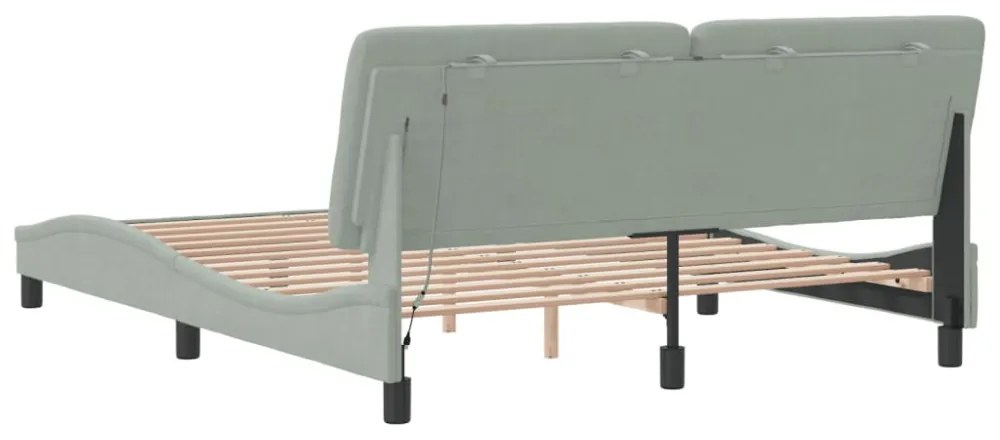 világosszürke bársony ágykeret LED-ekkel matrac nélkül 160 x 200 cm