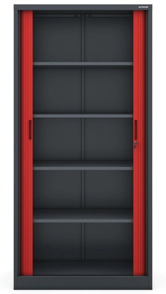 Fém szekrény harmonika ajtókkal DAMIAN, 900 x 1850 x 450 mm, antracit-piros